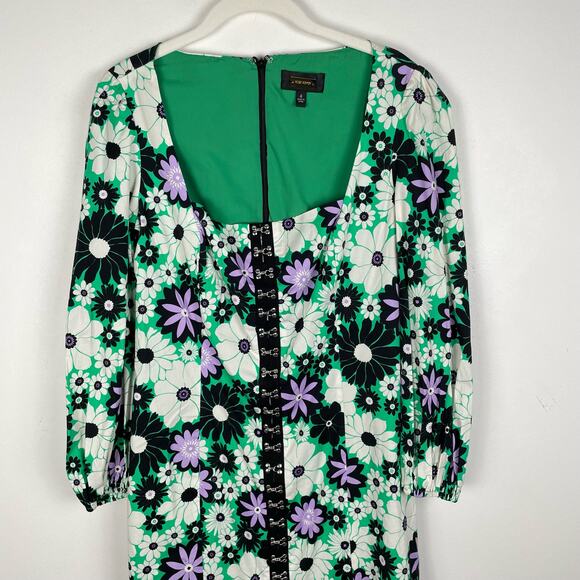 Alexia Admor Sammie Mini Dress 60s Green Floral Size 4 Retro Square Neck - Picture 7 of 12